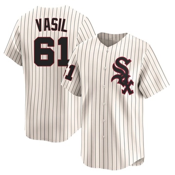 Limited Mike Vasil Men's Chicago White Sox Cream Throwback Cooperstown Jersey